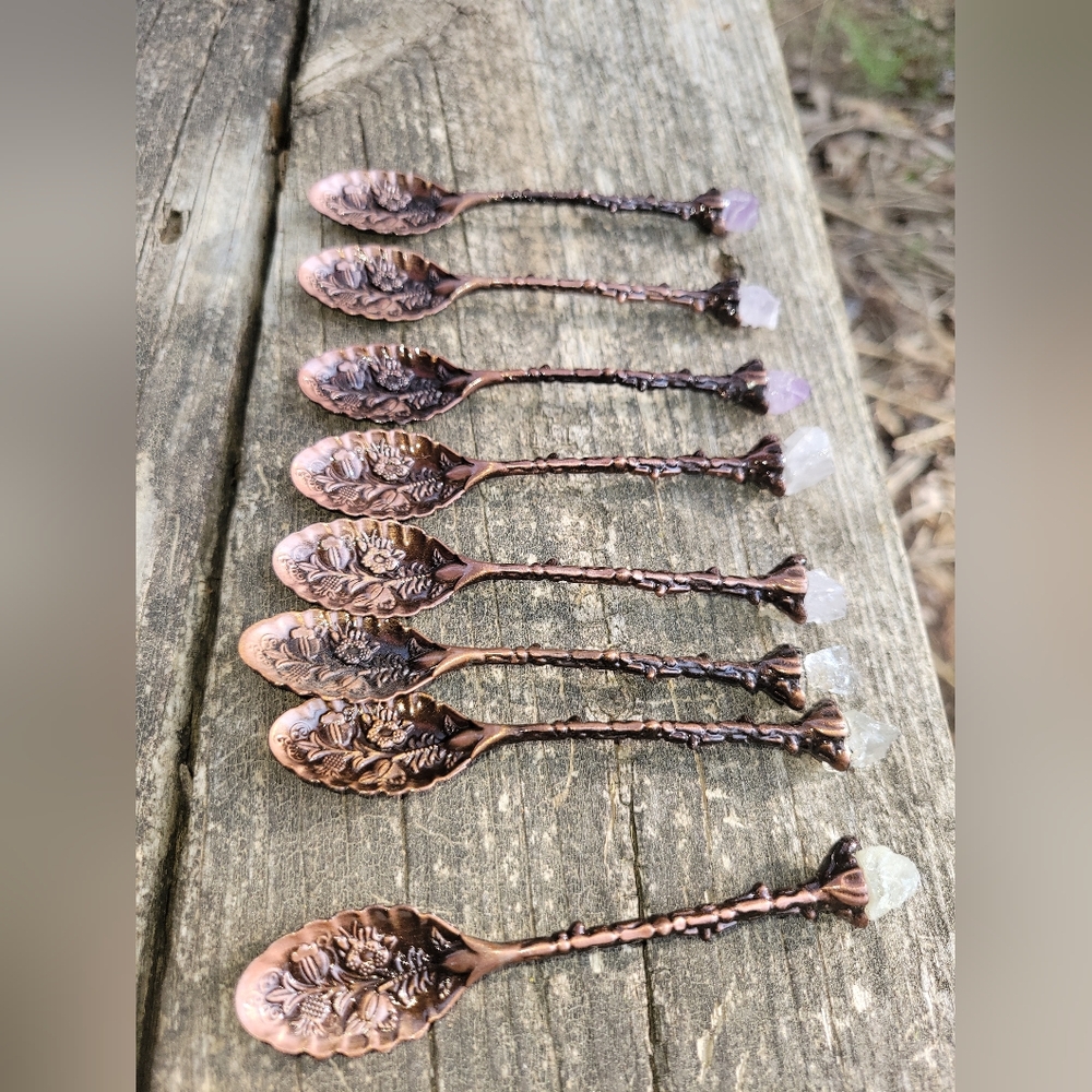 Vintage Style Copper Spoons with Crystal Accents